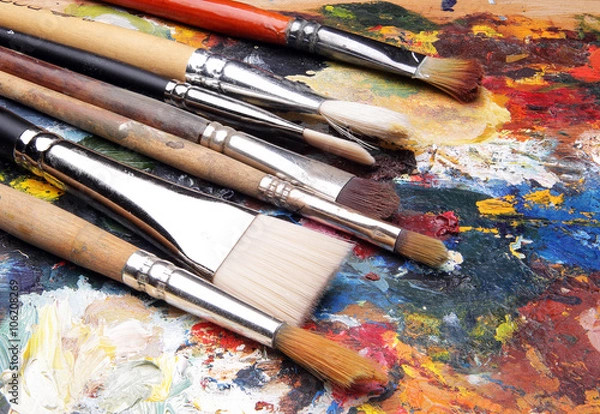 Obraz pędzle, paleta farb akwarelowych