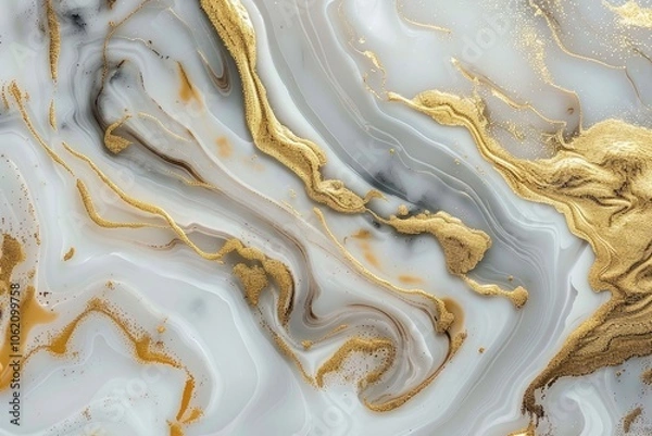 Fototapeta Abstract Swirls of Gold and White with Speckled Texture