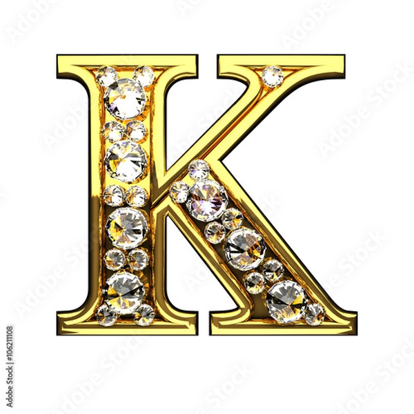 Fototapeta k isolated golden letters with diamonds on white