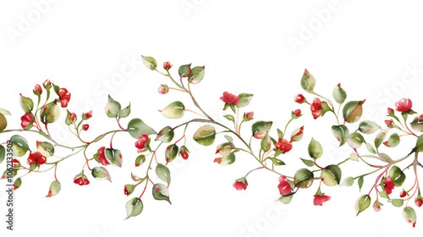 Obraz Elegant Hand-Painted Watercolour Floral Border Design - Beautiful Flower and Leaf Pattern for Wall Decor, Invitations, and Crafts