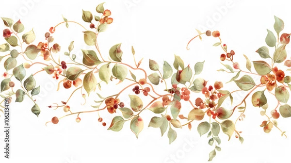 Obraz Elegant Hand-Painted Watercolour Floral Border Design - Beautiful Flower and Leaf Pattern for Wall Decor, Invitations, and Crafts