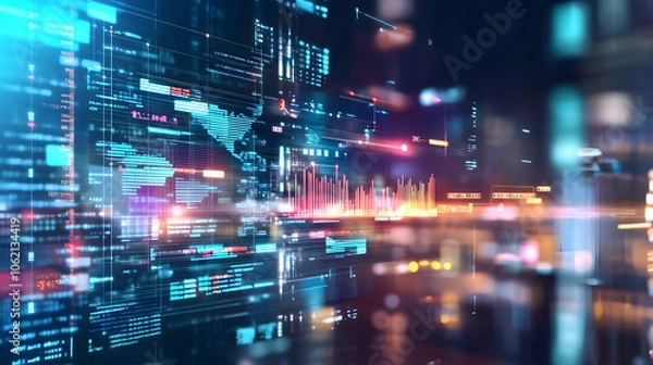 Fototapeta Futuristic data visualization with graphs and analytics in motion