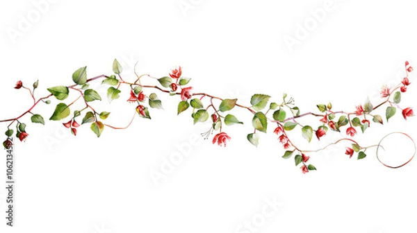 Obraz Elegant Hand-Painted Watercolour Floral Border Design - Beautiful Flower and Leaf Pattern for Wall Decor, Invitations, and Crafts