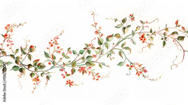 Obraz Elegant Hand-Painted Watercolour Floral Border Design - Beautiful Flower and Leaf Pattern for Wall Decor, Invitations, and Crafts