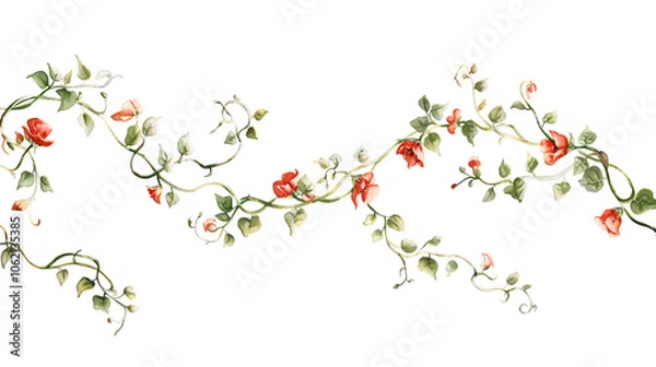 Obraz Elegant Hand-Painted Watercolour Floral Border Design - Beautiful Flower and Leaf Pattern for Wall Decor, Invitations, and Crafts