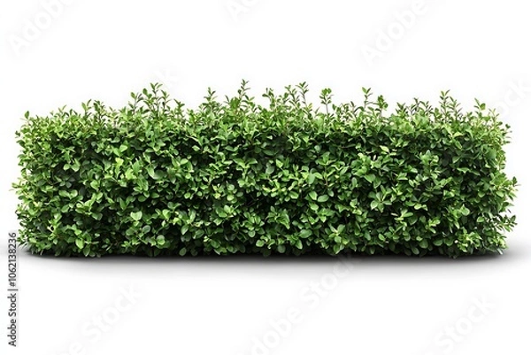 Fototapeta Green trimmed bush fencing, isolated cutout object with shadow on a transparent background, PNG.