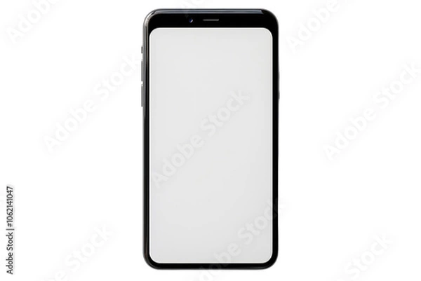 Fototapeta A top-down perspective of a smartphone resting on a clean, white surface, highlighting its camera lens and screen, isolated on white background