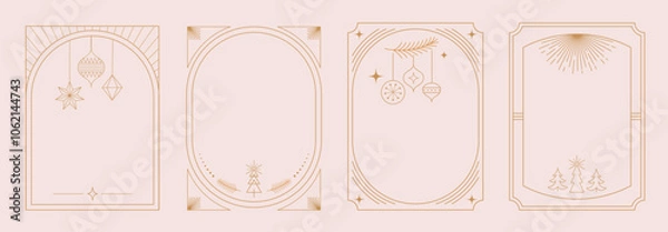 Fototapeta Christmas Art deco frames, Merry Christmas, invitations set. Collection of linear vector frames, cards design. Elegant, luxury printable illustrations