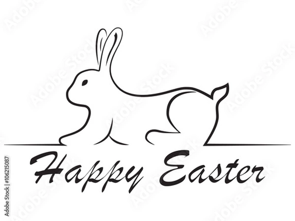 Fototapeta Rabbit silhouette. Happy Easter. Light line graph. On a white.