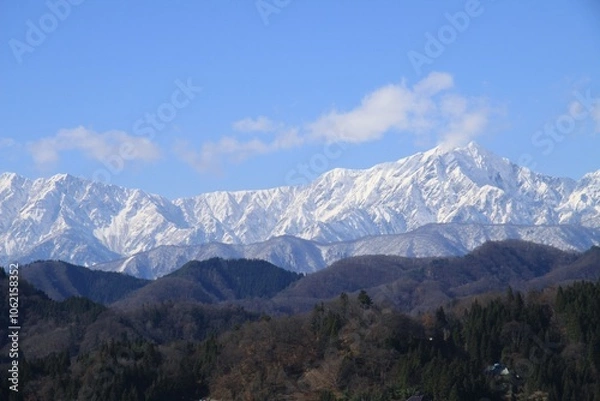 Fototapeta 小川村から望む北アルプス