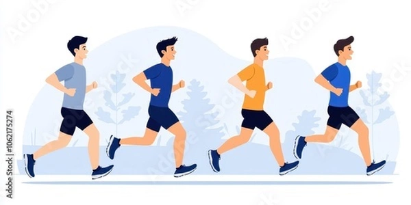 Fototapeta Illustration of a man running through various stages of movement.