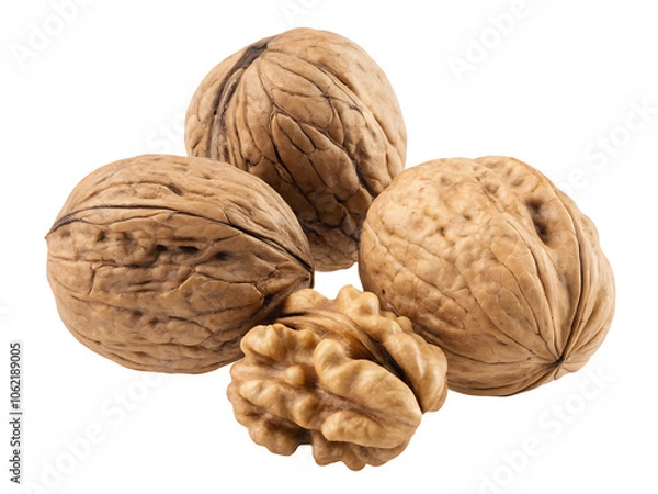 Fototapeta Close-up Walnuts isolate on white background.AI GENERATED
