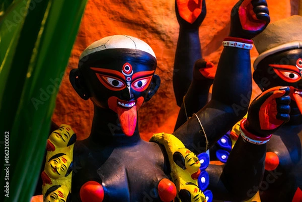 Obraz Hindu goddess maa kali is being prepared in kumartuli