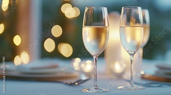 Fototapeta Dimmable LED lights creating a romantic ambiance, soft focus, intimate dinner scene