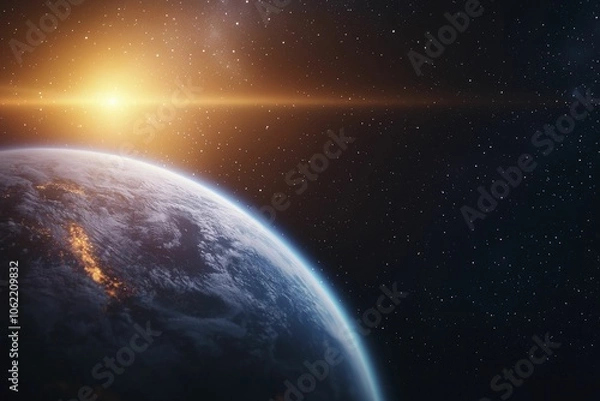 Fototapeta Planets in vibrant orbits against a dark backdrop, striking, energetic arrangement, captivating contrasts of light and shadow.