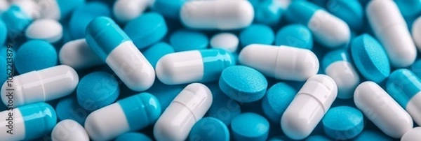Fototapeta Scientists using AI to predict drug effectiveness, vibrant blue palette 