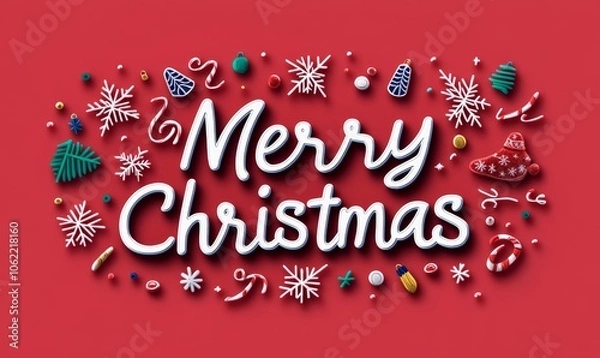 Fototapeta A beautifully designed and festive New Year 2025 Greeting Card featuring colorful ornaments and a pine background