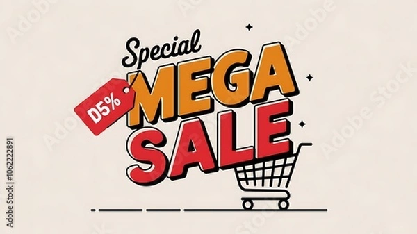Fototapeta Special Mega Sale with Discount Tag and Shopping Cart