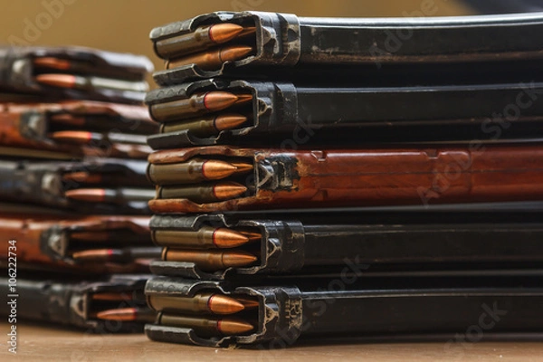 Obraz 7.62 and 5.56 ammo for machine guns with loaded magazines