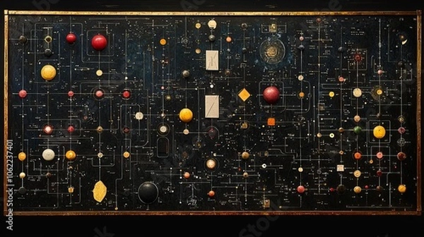 Fototapeta Intricate Celestial Map Art: A Vintage Scientific Cosmic Diagram with Planets and Stars