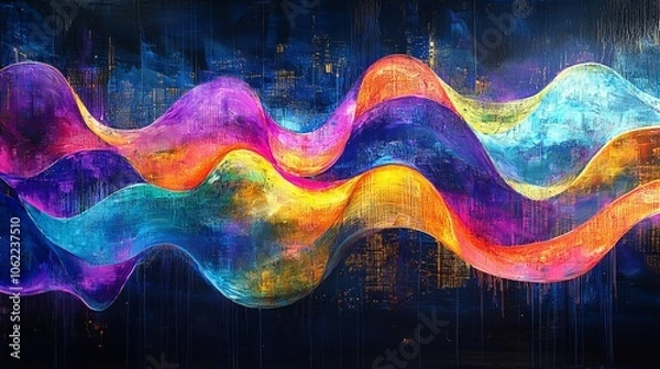Fototapeta Vibrant Abstract Waves in Motion: Multicolored Flowing Patterns Against a Dark Canvas