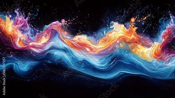 Fototapeta Vibrant Abstract Waves of Colorful Fluid Art on Black Background