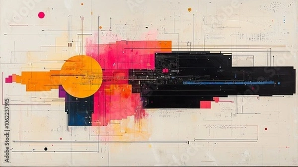 Fototapeta Abstract Geometric Art with Vibrant Colors and Linear Patterns