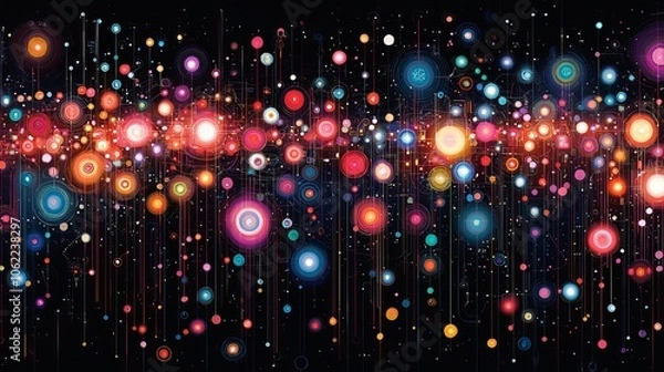Fototapeta Vibrant Digital Data Visualization with Abstract Circular Patterns and Dynamic Light Effects