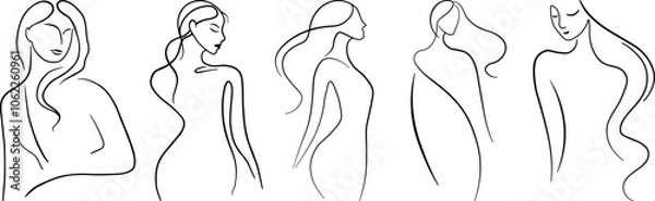 Obraz Stylized line drawings of women with various hairstyles and poses in a minimalist artistic style, can be used as logotype