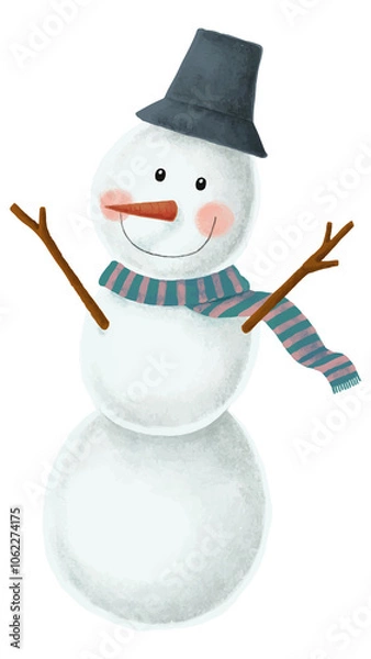 Obraz christmas snowman with Winter blue scarf isolated on white