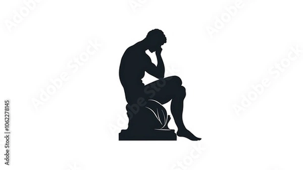 Fototapeta Black silhouette logo of a statue in a thinking pose.
