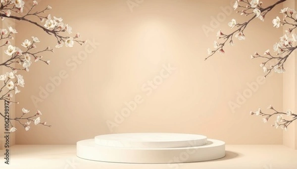 Fototapeta Product display podium with blossom flowers