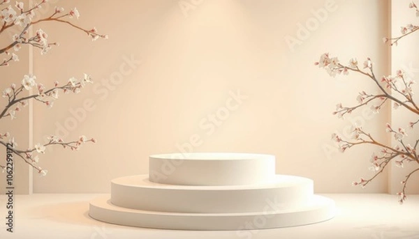 Obraz Product display podium with blossom flowers