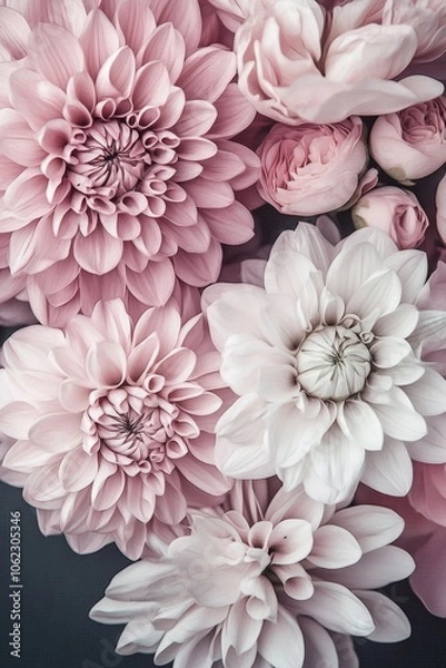 Fototapeta Delicate pastel blooms create a serene floral tapestry in soft shades of pink and white, inviting tranquility into any space