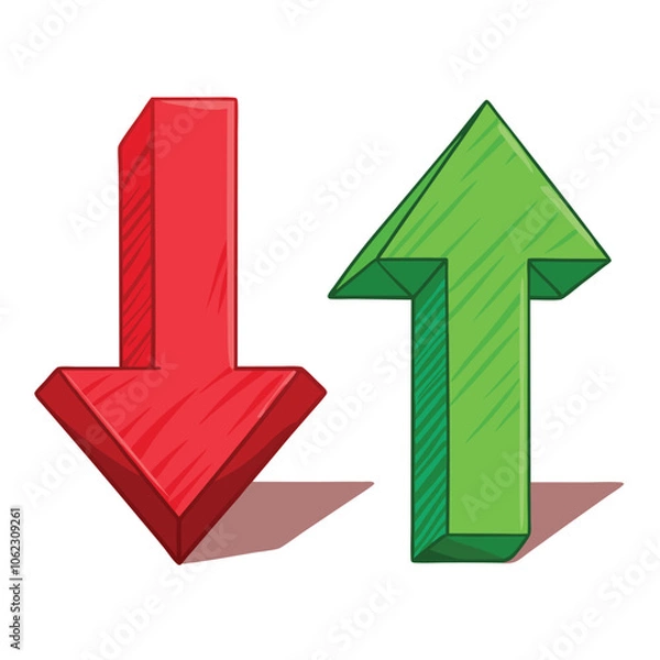 Obraz Vector Cartoon Color Illustration - Red Arrow Down and Green Arrow Up illustration