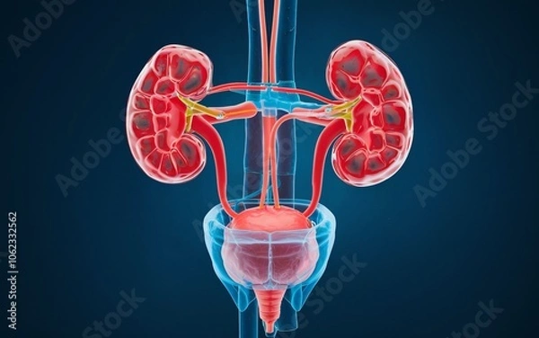 Fototapeta 3D rendering of the human urinary system.