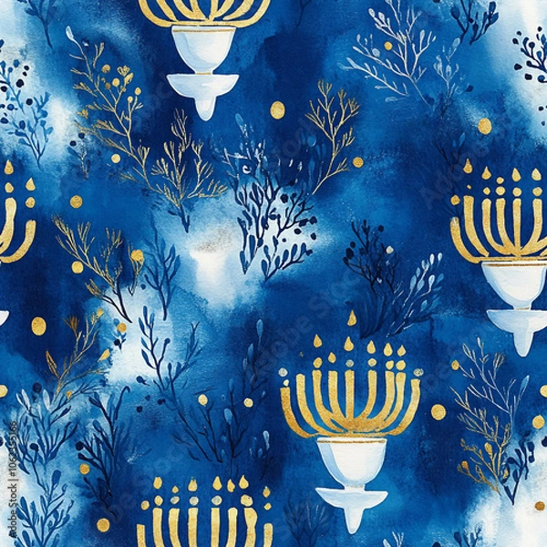 Obraz seamless background all over pattern of Hanukkah menorahs