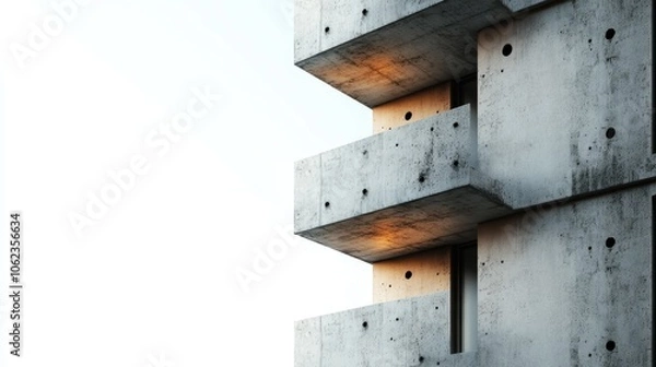 Fototapeta A corner view of a stylish concrete structure is punctuated by orange lighting, exhibiting a harmonious blend of solid construction and artistic lighting design.