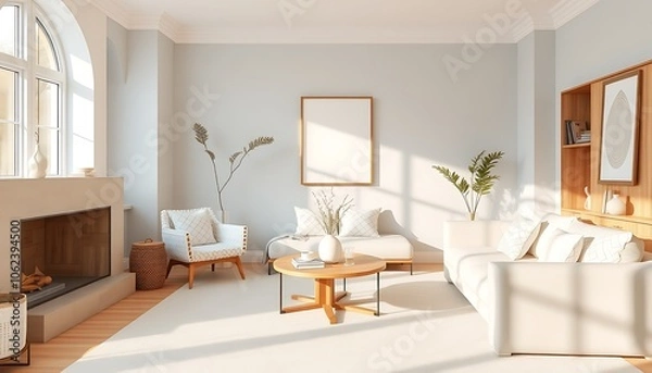 Fototapeta A serene retreat in soothing pastels, minimalist chic meets subtle geometric charm, pale blues and creamy whites dance in intricate patterns.
