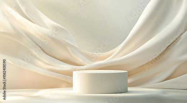 Fototapeta Fashion fabric cosmetic podium presentation stand on minimal product display 3d background with abstract luxury beauty cloth backdrop or advertising show stage pedestal. Generative AI.