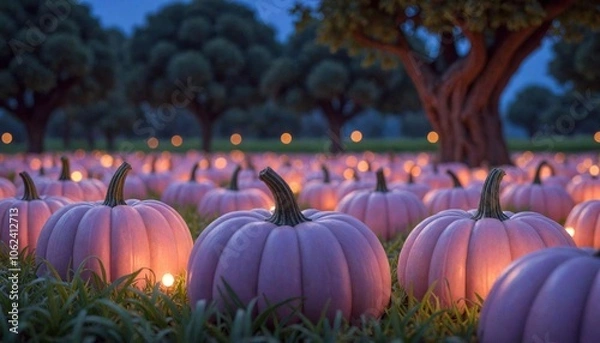 Fototapeta Pastel Pumpkin Patch in Moonlight
