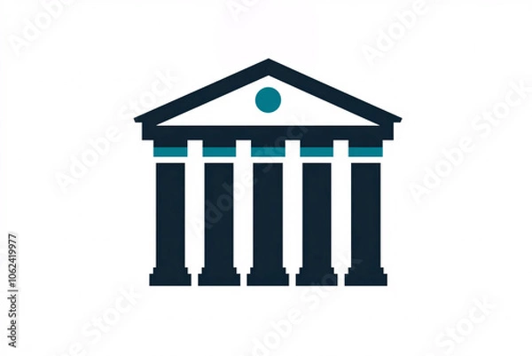 Obraz A minimalist icon of a bank building with five columns and a triangular pediment, symbolizing banking