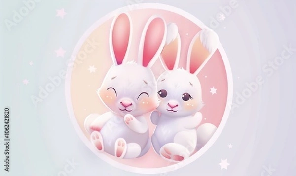 Fototapeta Realistic cute rabbit cartoon with adorable face and simple modern background ai generated
