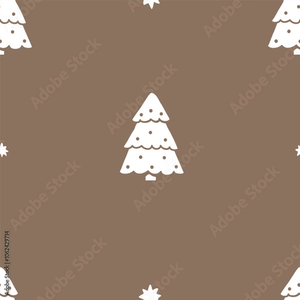 Fototapeta Christmas background with cute hand drawn monochrome Christmas tree. Vector seamless pattern. Trendy winter print for textiles, wallpaper and packaging. Perfect for holiday decorations.