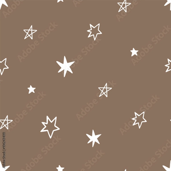Fototapeta Cute seamless pattern background with hand drawn stars. Vector childish pattern. Nursery Boho print for textiles, wallpaper and packaging. Perfect for holiday decorations.