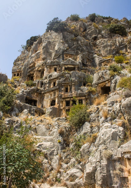 Obraz Lycian tombs in Turkey in the rocks on a sunny summer day