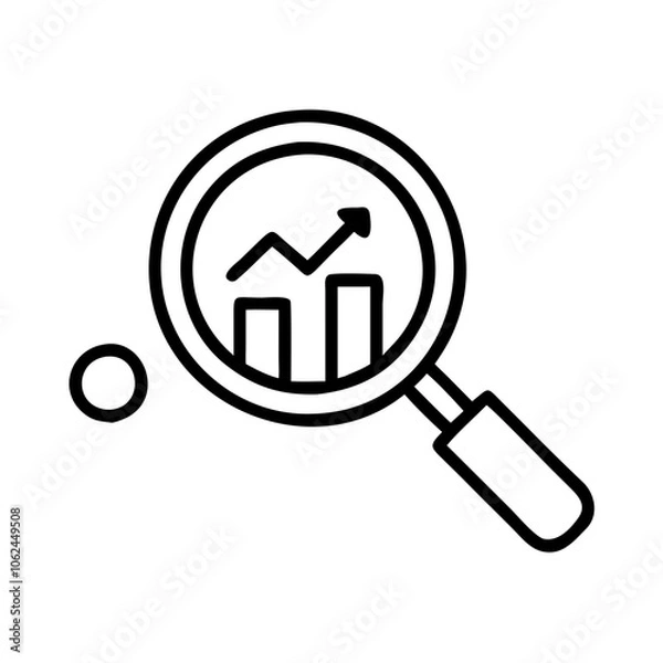 Fototapeta Analytics icon with a magnifying glass over a graph representing data analysis and insights highlighting the significance of detailed examination of statistical information