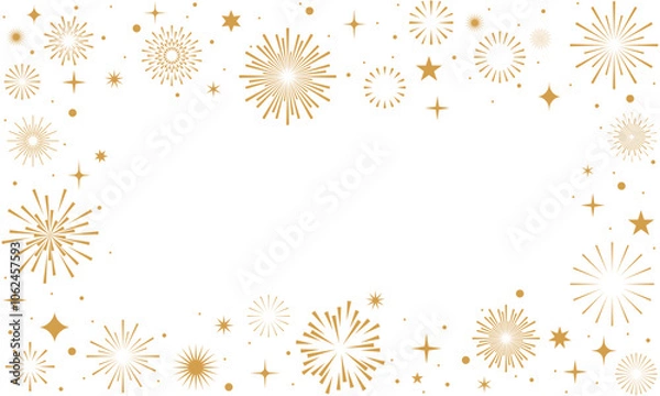 Fototapeta Fireworks background, gold fireworks vector border, frame