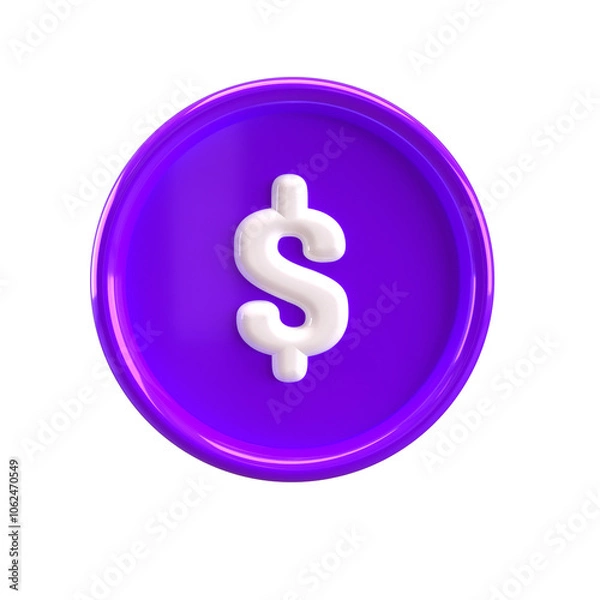 Fototapeta Dollar coin money 3d currency web button icon