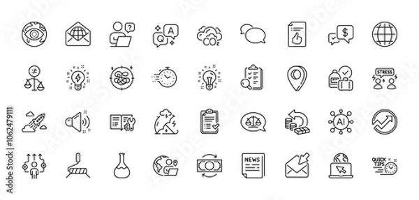 Fototapeta Idea, Inspect and Cash back line icons pack. AI, Question and Answer, Map pin icons. Loud sound, Business way, Chemistry lab web icon. Open mail, Inspiration, Approved checklist pictogram. Vector